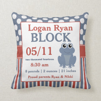 Red Blue Frog Baby Announcement Pillow