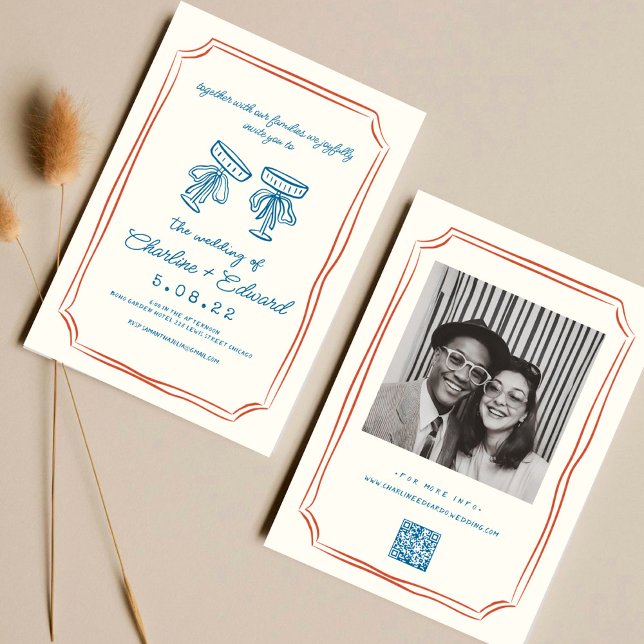 Red & Blue Funky Drawing Handwritting Wedding  Invitation (Creator Uploaded)