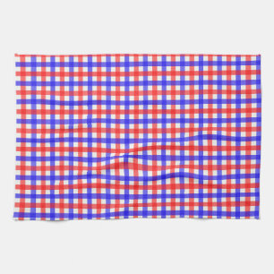 Red Blue Gingham Plaid Pattern Kitchen Towel