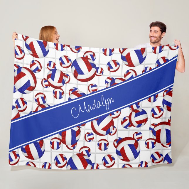 red blue girly team colours volleyballs net accent fleece blanket (In Situ)