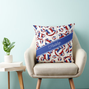 red blue girly team colours volleyballs net accent throw pillow