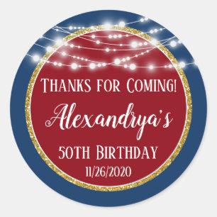 Red Blue Gold Birthday Thanks For Coming Favour Classic Round Sticker