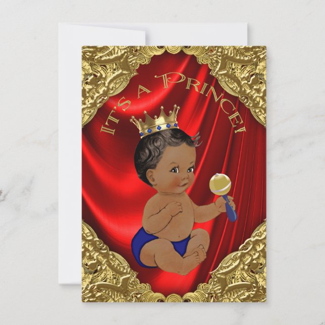 Red Blue Gold Ethnic Prince Baby Shower Invitation (Front)