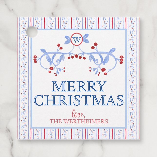 Red Blue Grand Millennial Favour Gift Tag (Front)