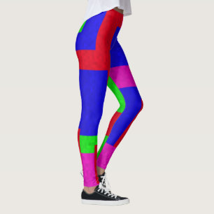 Red Blue Green Abstract Coloured Blocks, Leggings