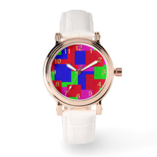 Red Blue Green Abstract Mosaic Block Colours, Watch