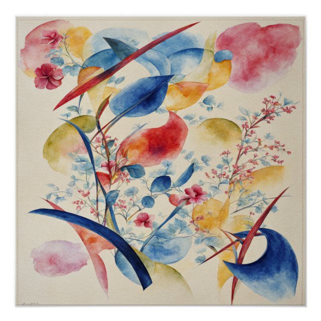 Red, Blue, Green, and Yellow Abstract Art Poster (Front)