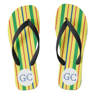 Red, Blue, Green And Yellow, Summer Stripes Flip Flops