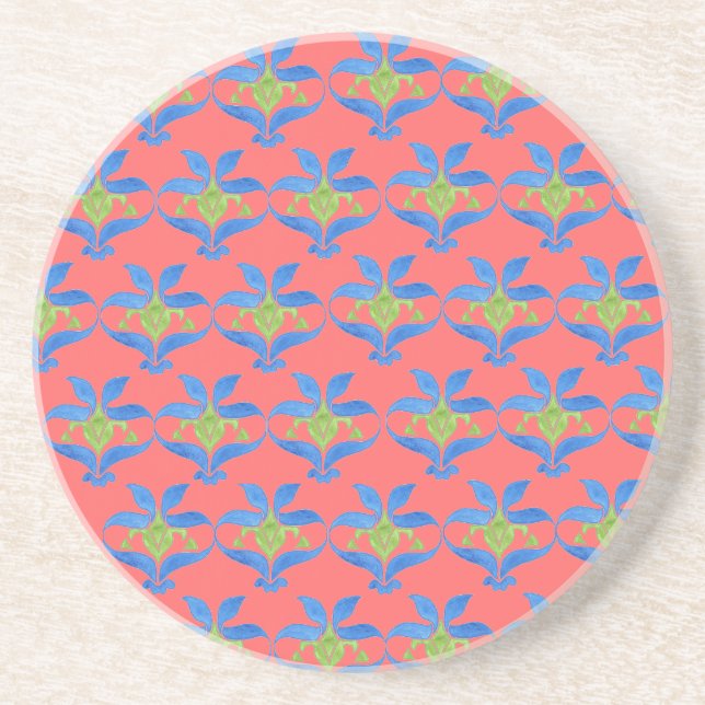 Red, Blue, Green Art Nouveau Pattern Coaster (Front)