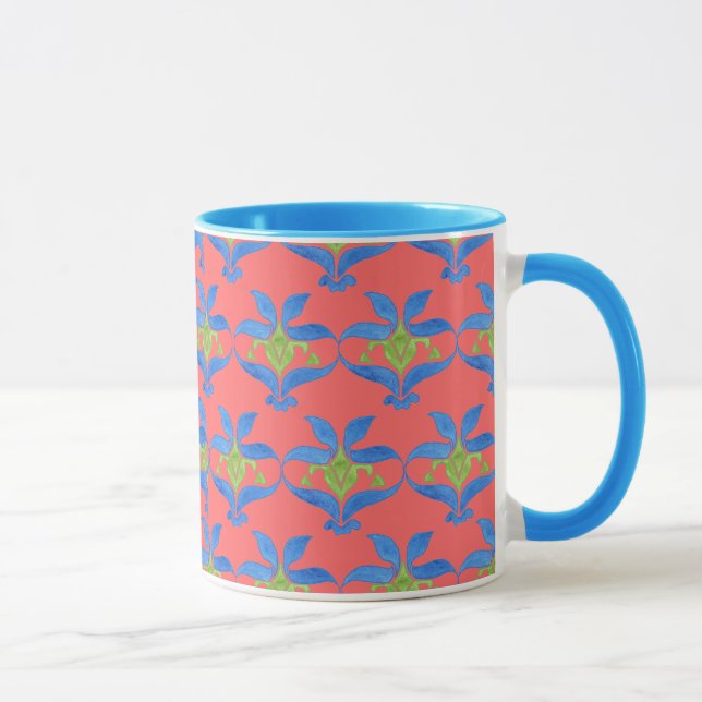 Red, Blue, Green Art Nouveau Pattern Mug (Right)