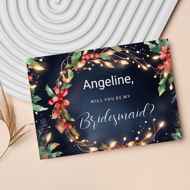 Red blue green Christmas flower wreathe Bridesmaid Invitation (Red blue green Christmas flower wreathe Bridesmaid )