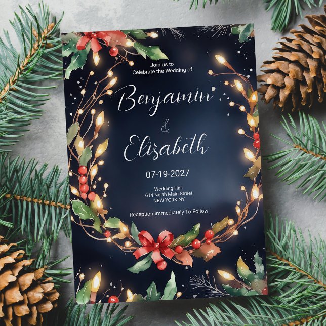 Red blue green Christmas flower wreathe Wedding Invitation (Red blue green Christmas flower wreathe Wedding )