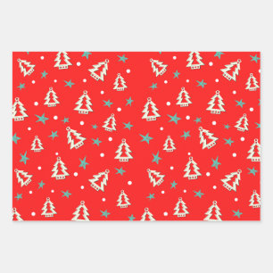 Red Blue Green Christmas Tree Stars Pattern  Wrapping Paper Sheet