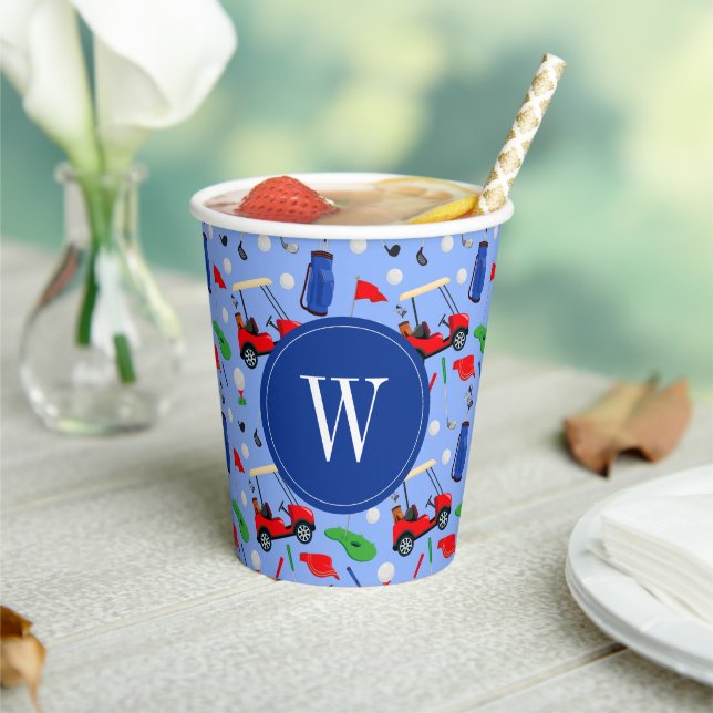 Red Blue & Green Golf Monogram Paper Cups (Insitu)