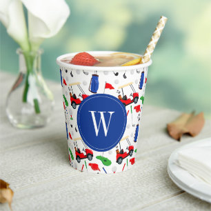 Red Blue & Green Golf Monogram Paper Cups