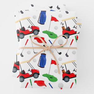 Red Blue & Green Golf Wrapping Paper Sheet