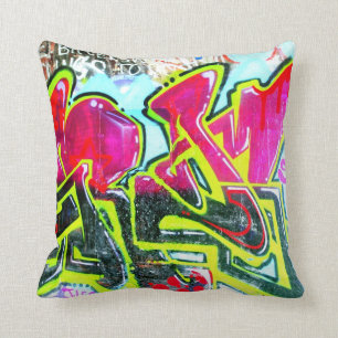 red/blue/green grafitti mural throw pillow