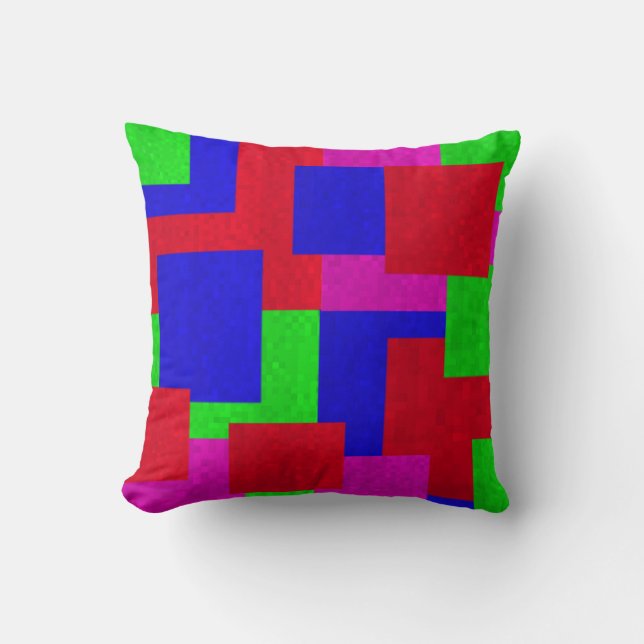 Red Blue Green Mosaic Abstract Blocks Pattern, Throw Pillow (Front)