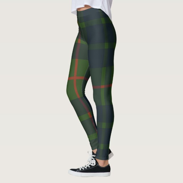Red Blue Green Tartan Plaid Scottish Plaid Leggings (Left)