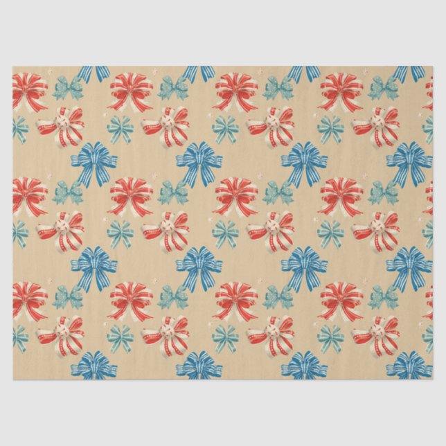 Red, Blue, Green, White Bow Pattern Tissue Paper (Front)