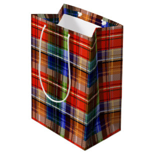 Red Blue Green Yellow Plaid Tartan Design Medium Gift Bag