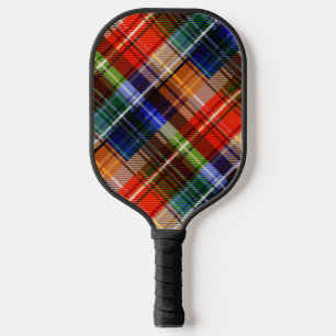 Red Blue Green Yellow Plaid Tartan Design  Pickleball Paddle