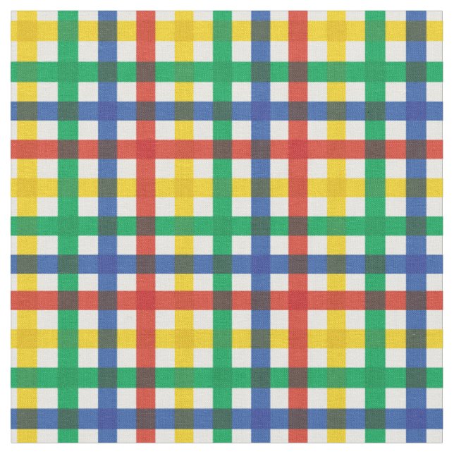 Red, Blue, Green & Yellow Summer Rainbow Plaid Fabric (Close Up)