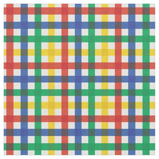 Red, Blue, Green & Yellow Summer Rainbow Plaid Fabric (Close Up)