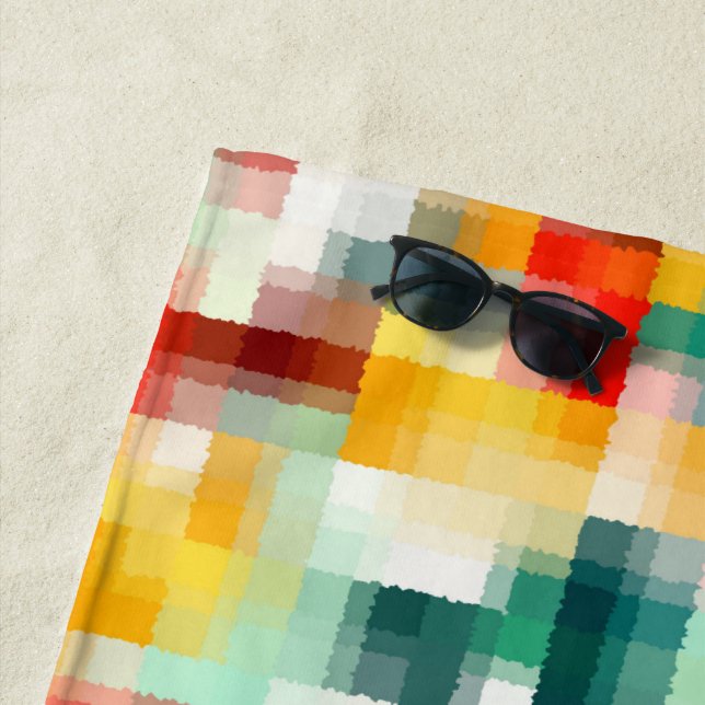 Red Blue Green Yellow White Abstract Pattern Beach Towel (In Situ)