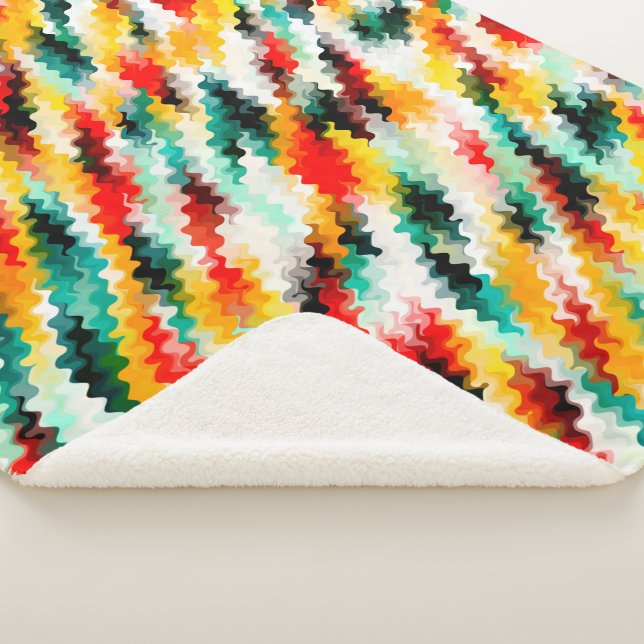 Red Blue Green Yellow White Abstract Pattern Sherpa Blanket (3/4)