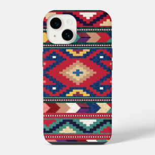 Red Blue Green Yellow White Oriental Kilim Rug iPhone 14 Case