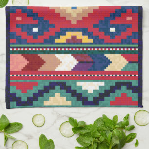 Red Blue Green Yellow White Oriental Kilim Rug Kitchen Towel