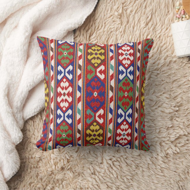 Red Blue Green Yellow White Oriental Kilim Rug Throw Pillow (Blanket)