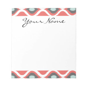 Red Blue Grey Geometric Ikat Tribal Print Pattern Notepad