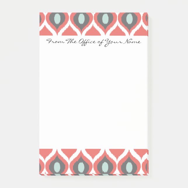 Red Blue Grey Geometric Ikat Tribal Print Pattern Post-it Notes (Front)