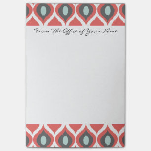 Red Blue Grey Geometric Ikat Tribal Print Pattern Post-it Notes