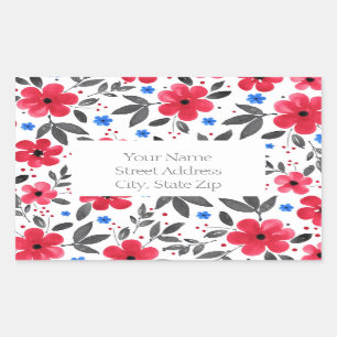  Red, Blue, Grey Watercolor Flowers labels