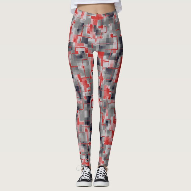 Red Blue Grey White Leggings (Front)