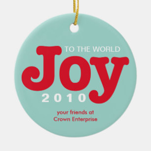 Red blue joy to the world custom business logo ceramic ornament