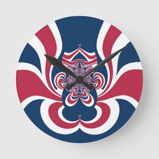 Red Blue Kaleidoscope Art Print Round Clock (Front)
