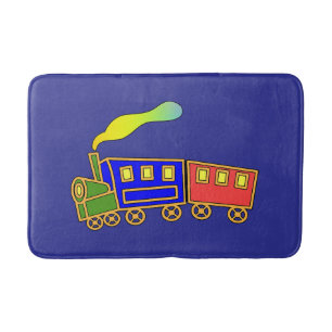 Red Blue Kids Choo Choo Train Deep Blue  Bath Mat