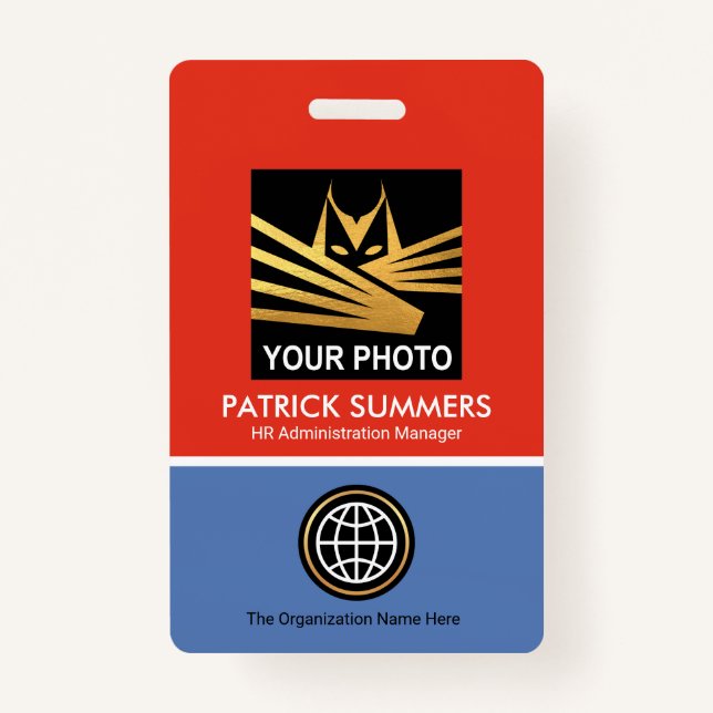 Red Blue Layers Template Photo ID Badge (Front)