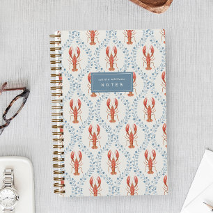Red & Blue Lobster Trellis Personalized Notebook