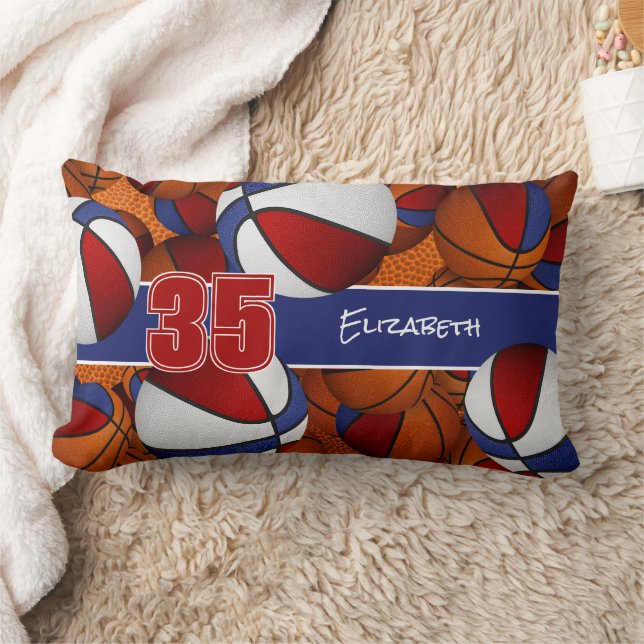 red blue lots of basketballs kids sports room lumbar pillow (Blanket)