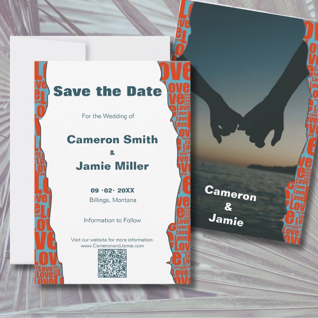Red Blue Love Typography Border Save The Date (Red Blue Love Typography Border Save The Date)