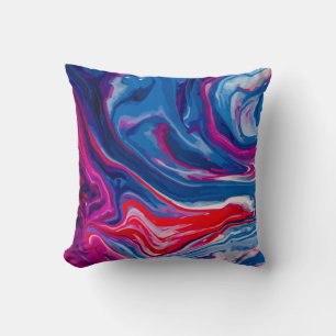 Red blue marble texture throw pillow