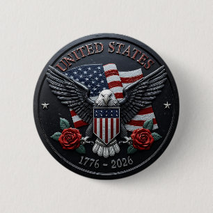 Red & Blue Metallic Texture USA Semiquincentennial 2 Inch Round Button