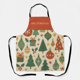 Red Blue Mid Century Modern Holiday Retro  Apron