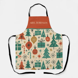 Red Blue Mid Century Modern Holiday Retro  Apron