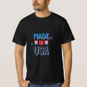 Red Blue Minimalist Made In USA Independence Day T-Shirt